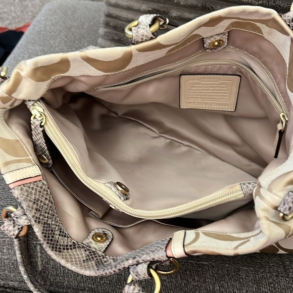 Coach Beige Signature Canvas And Python Embossed Leather Ashley Tote - Picture 12 of 16